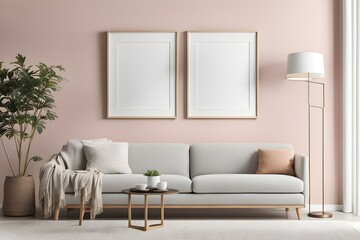 Empty Blank Mockup: Mission Style Living Room with Pastel Colors and White Wall"