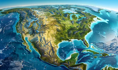 Fotobehang geography and topography of the USA through a detailed physical map, showcasing Earth's landforms in a 3D illustration © AhmadTriwahyuutomo
