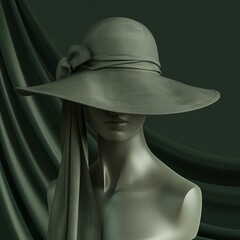 Stylish Sunhat on Mannequin, Fashion Accessory with Draped Fabric and Copy Space