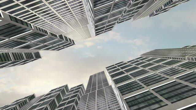 Low Angle View Of Metropolitan City With Skyscrapers. City Related 3D Animations.
