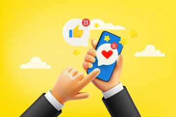 Hand holding modern smartphone. Social media respect concept