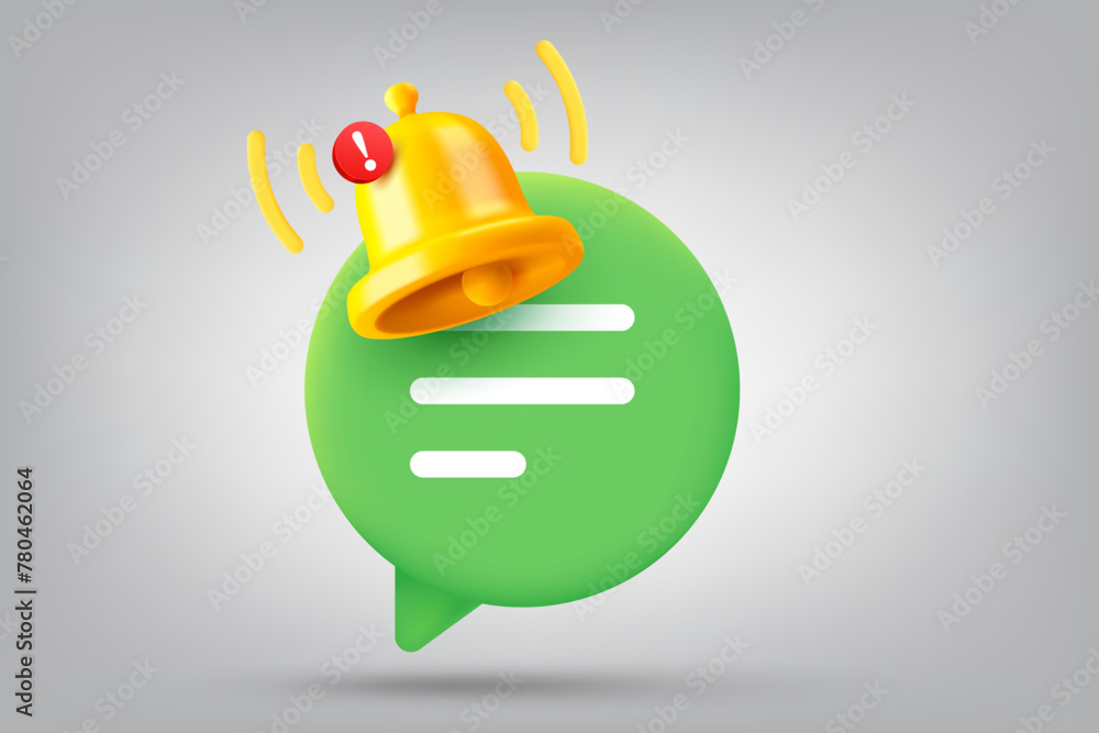 Poster new message concept with the bell and speech bubble. vector 3d illustration