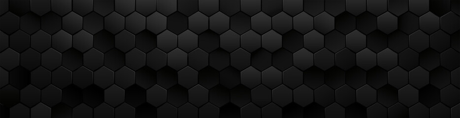 Dark 3d metal carbon background vector. Tech futuristic black hexagon bg