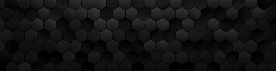 Fotobehang Dark 3d metal carbon background vector. Tech futuristic black hexagon bg © Bilas AI