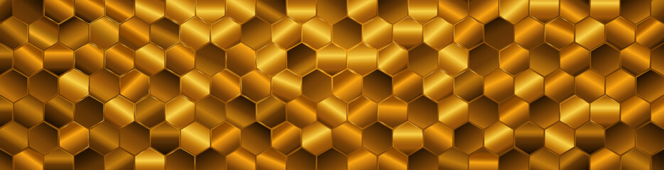 3d metal golden honeycomb  background vector. Tech futuristic gold hexagon bg
