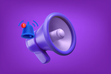 loudspeaker with notification bell. Announcement concept. 3d vector illustration