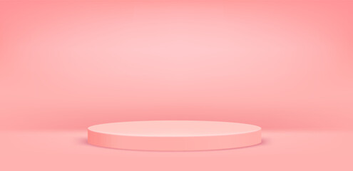 Empty room with circle podium. 3d vector product mockup