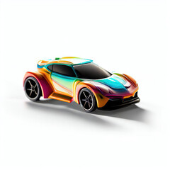 Naklejka premium a classic sport car with bright colors on a white background. shiny automobile with rainbow colors. 3d illustration made with generative AI technology 