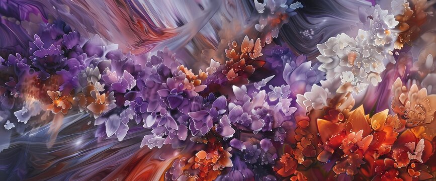 A symphony of amethyst, coral, and topaz paints a vibrant and ethereal picture on a liquid canvas."