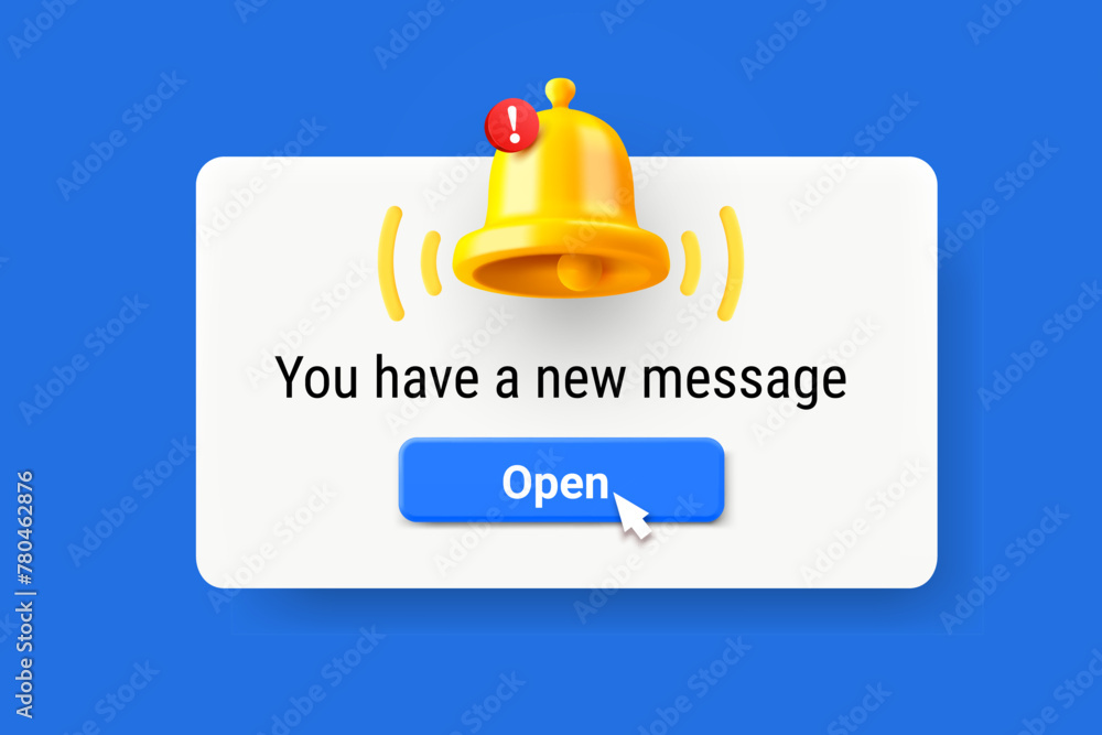 Aufkleber new message concept. notification bell with exclamation point. vector 3d illustration