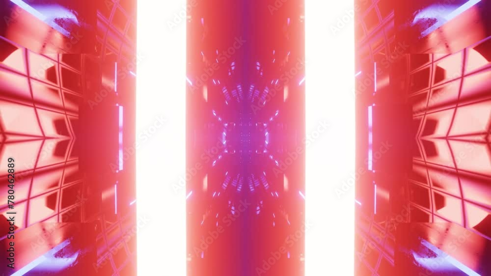Poster glow sci fi symmetrical construction. vj loop trendy neon tunnel. hi tech neon tunel. sci-fi flight 