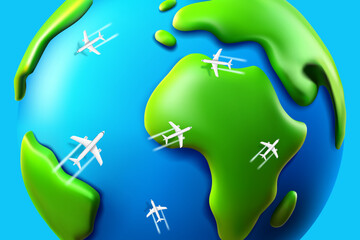 Modern aircraft flying above the Earth. Top view vector illustration