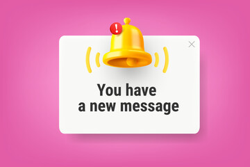 New message concept with the bell. Vector 3d illustration with copy space