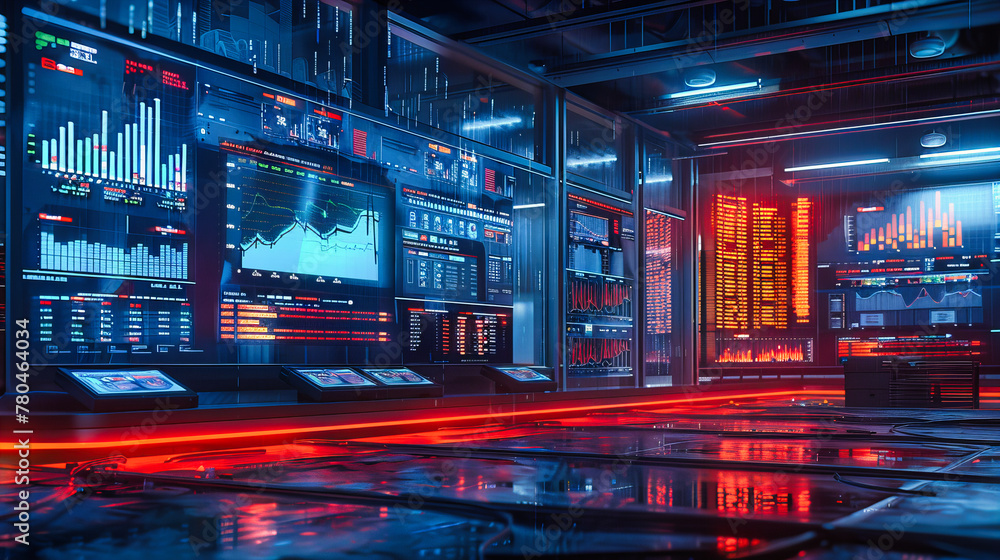 Wall mural the core of cyberspace: a futuristic computer room illuminated in blue, symbolizing advanced technol