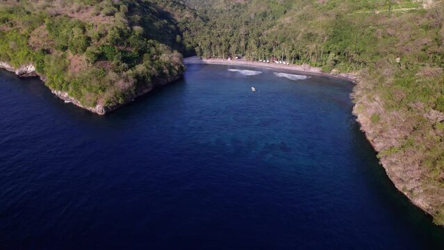 Aerial View Of Popular Snorkeling Destination Gamat Bay In Nusa Penisa, Bali, Indonesia.