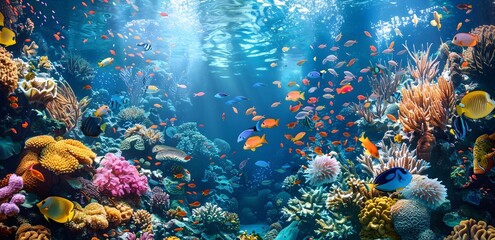 Fototapeta na wymiar a group of fish swimming in a coral reef