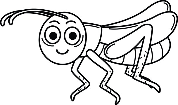 illustration of green grasshopper cartoon outline white on background vector