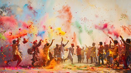 a group of people throwing colorful powder