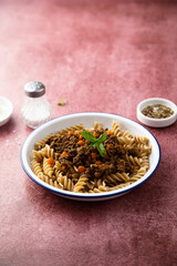Pasta with minced beef and vegetables