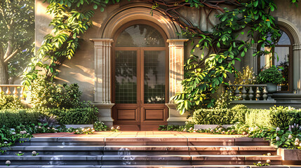 Traditional Home Entrance with Ivy and Brick, Green Serenity in an English Garden, Summer Luxury
