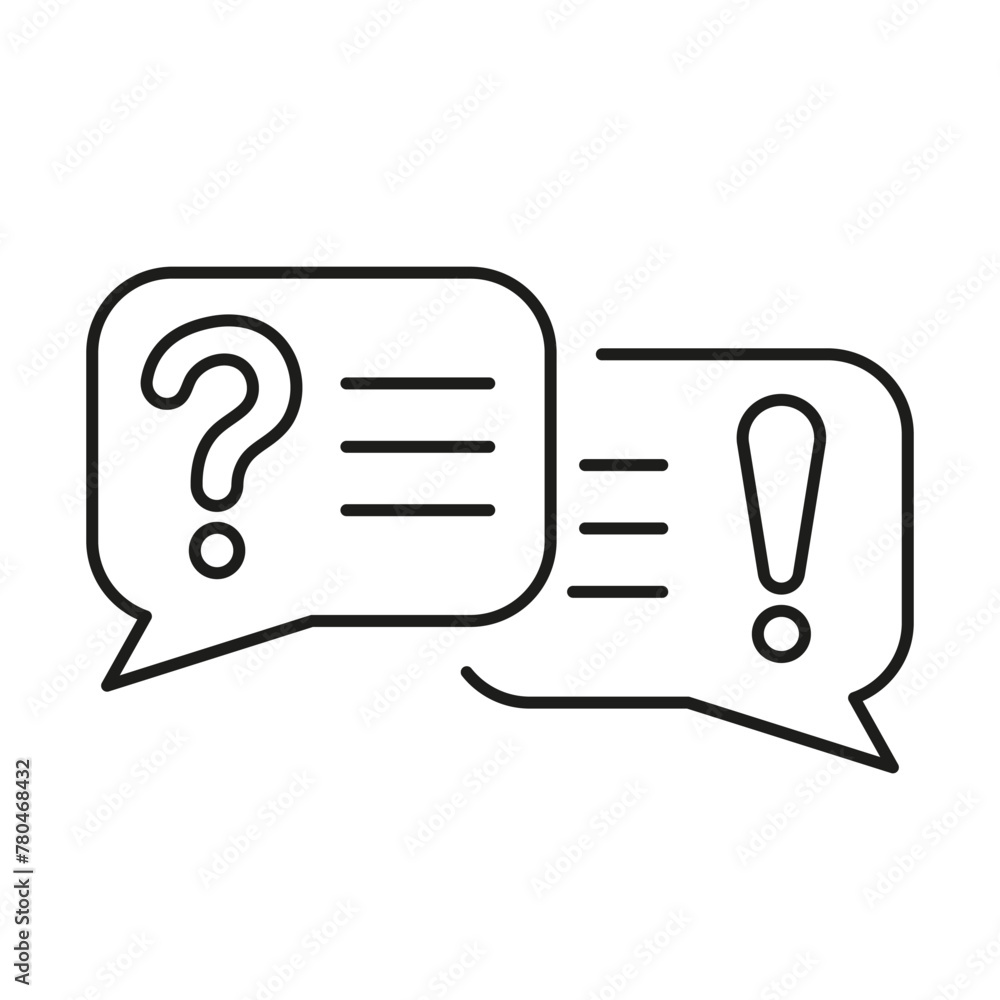 Poster speech bubble with question mark and exclamation mark line icon. customer support chat linear pictog