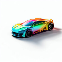 Naklejka premium a classic sport car with bright colors isolated on a white background. shiny automobile with rainbow colors. 3d illustration made with generative AI technology 