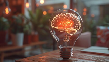 Unique Brain Shaped Filament Bulb, Symbolizing Idea, Creativity, Innovation, Solution, Perfect for Inspiring Imagination