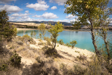 scenic views of reservoir lake alloz in navarra, spain