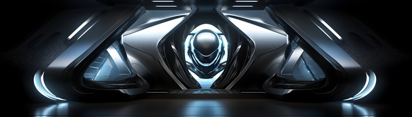 Visionary Alien Architecture Visualization of Futuristic Sci-Fi Building Interior with Open Gate