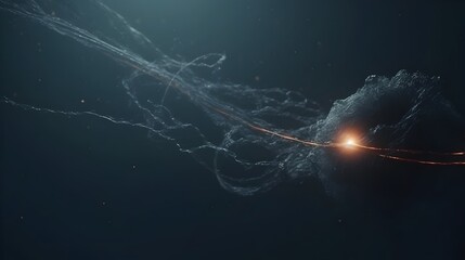 Visualization of Quantum Entanglement Phenomenon with Energetic Particle Interactions in a Futuristic Sci-Fi Atmosphere - obrazy, fototapety, plakaty