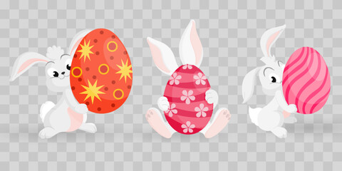 Easter bunny. Rabbit character set isolated on png backgraund. Cute rabbit or hare, spring festive animal concept. Cartoon holiday vector character