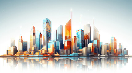 Illustration of an abstract city with skyscrapers and futuristic buildings. Modern metropolis