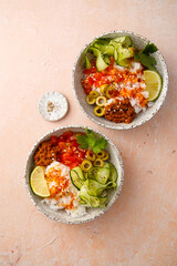 Healthy salmon poke or sushi bowl
