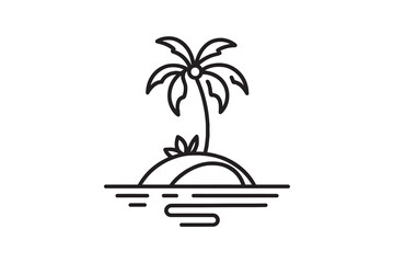 Single continuous line art of island with palm tree. Tropical Desert Island Landscape Design, Vector Illustration Drawing. © Hanna