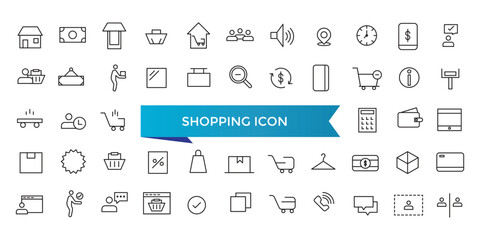 Shopping icon collection. Online shopping, store, delivery, promotion and shopping cart symbol. Line icons vector set.