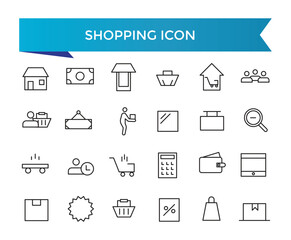 Shopping icon collection. Online shopping, store, delivery, promotion and shopping cart symbol. Line icons vector set.