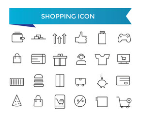 Shopping icon collection. Online shopping, store, delivery, promotion and shopping cart symbol. Line icons vector set.