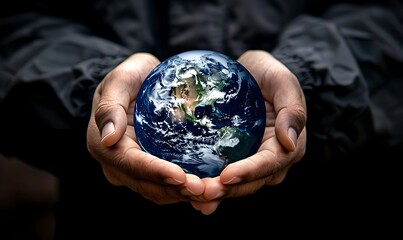Symbolic Gesture, Earth Globe Cradled in Hands Signifying Environmental Protection and Planet Care