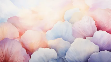 Fotobehang Colorful pastel seashells, watercolor background postcard © kichigin19