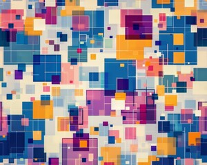 A pattern of colorful squares in violet and purple tone, pink tiles texture illustration, AI generated.