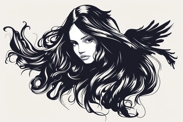 Fototapeta premium girl is shown with long hair and wings on her head