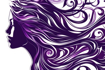 woman with long hair in purple in her left profile