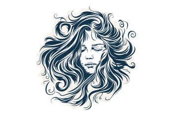 girl with swirling hair isolated vector illustration