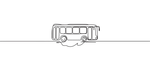 Continuous line drawing of a bus, vector illustration, public transport. bus travel concept. © Hanna