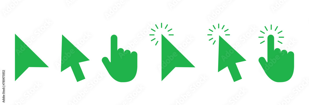Poster mouse cursor green. click and loading arrow and hand cursors icon for computer, mobile app, animatio