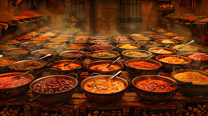 Vibrant Street Market: A Colorful Display of Traditional Asian Dishes, Inviting a Taste of Exotic Flavors and Cultures