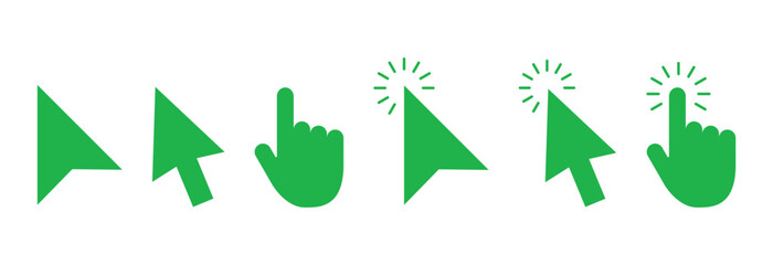 mouse cursor green. click and loading arrow and hand cursors icon for computer, mobile app, animation, or ui design. mouse pointer vector illustration on transparent background