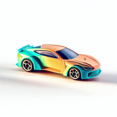 Fototapeta premium a classic sport car with bright colors isolated on a white background. shiny automobile with rainbow colors. 3d illustration made with generative AI technology 