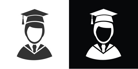 Men with graduation cap icon  black and white - obrazy, fototapety, plakaty