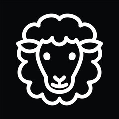 sheep face icon on black - obrazy, fototapety, plakaty